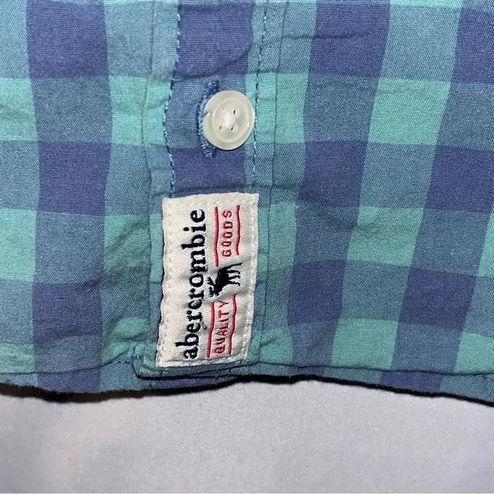 Abercrombie Blue & Turquoise Plaid Short Sleeve Button Down Shirt
